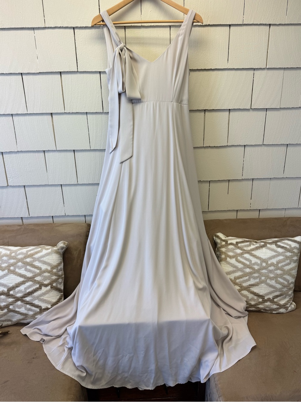 Show Me Your Mumu Elegant Tank Sleeveless Light Gray Maxi Dress Tie Shoulder L